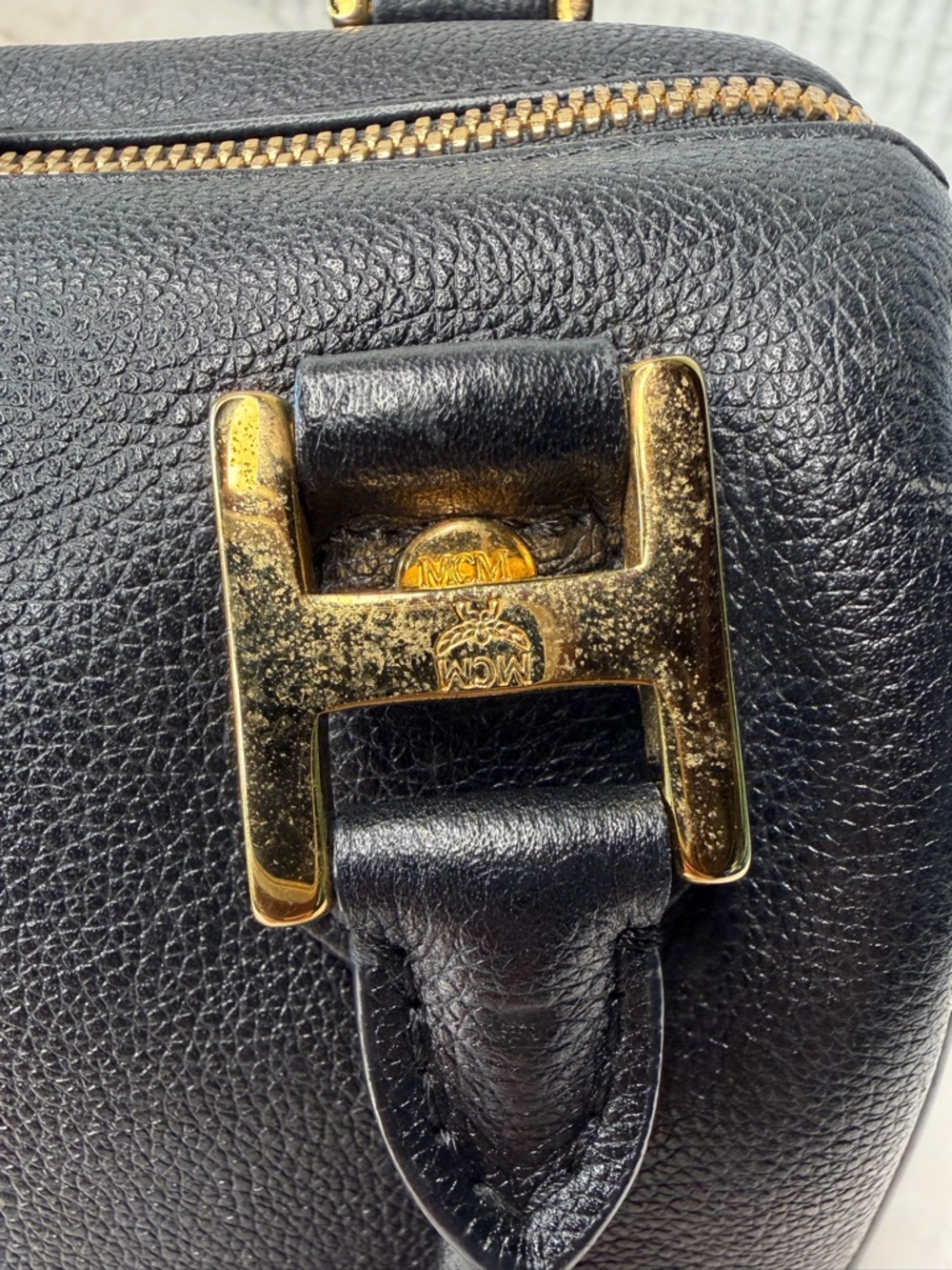 ✨ MCM Black Leather Mini Boston Satchel – Gold Hardware ✨ - Picture 9 of 9